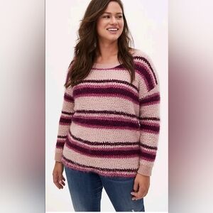 TORRID PINK STRIPED POPCORN DROP SHOULDER SWEATER 6x